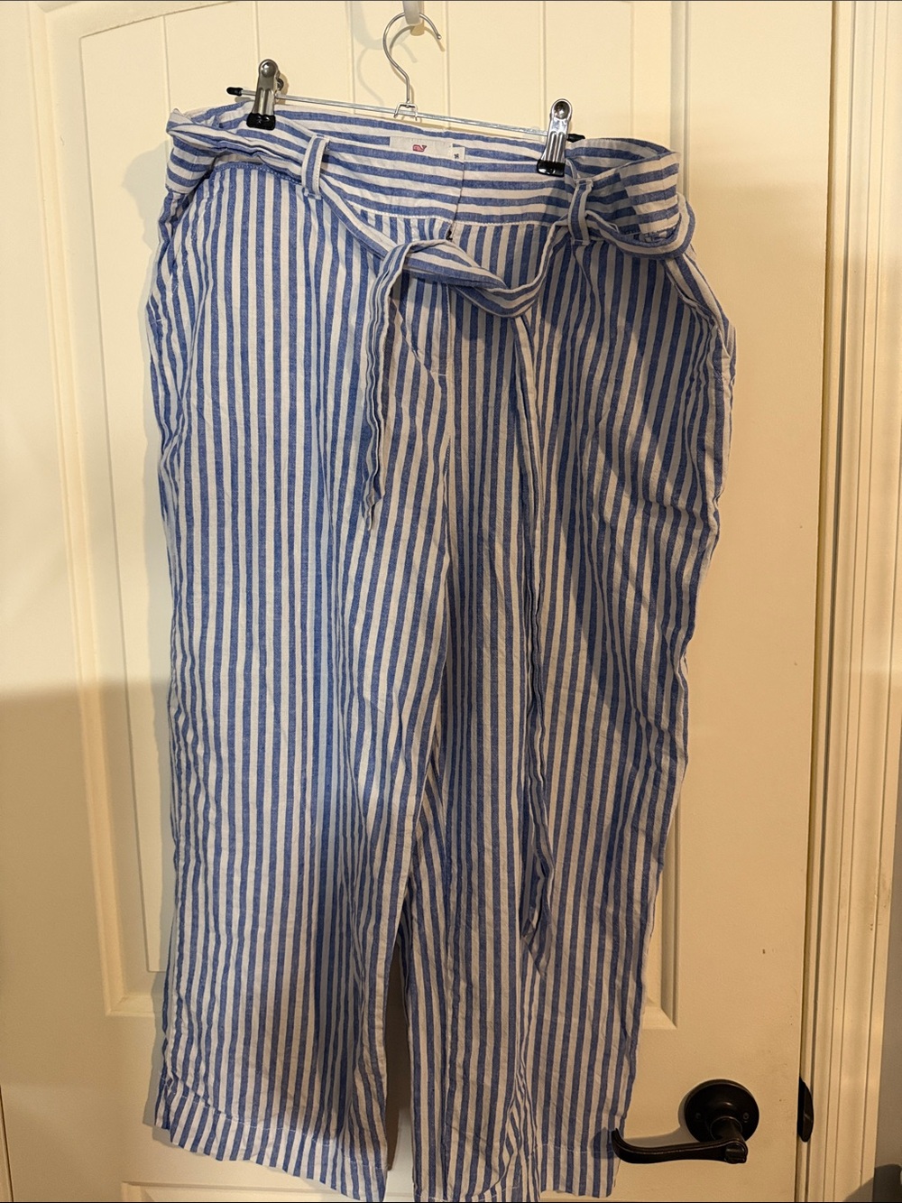 Vineyard Vines Women’s Blue White Striped Wide Leg Pants with Tie Waist Size 16